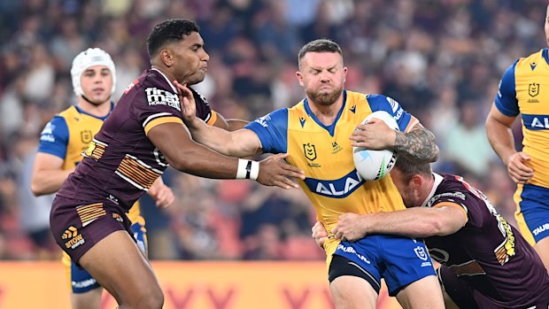 Nathan Brown carts the ball forward for the Eels.