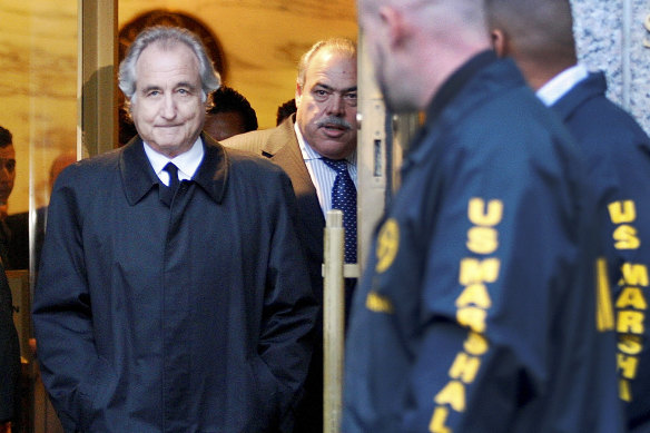 Disgraced financier Bernard Madoff leaves court in Manhattan after a bail hearing in January 2009.