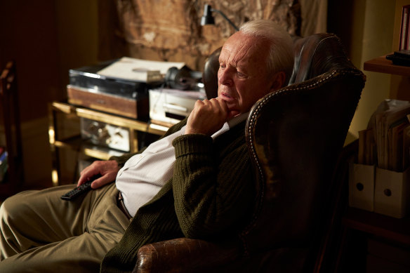 Anthony Hopkins in The Father, in which he depicts a man dealing with the onset of dementia.