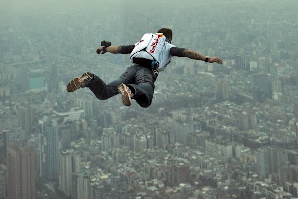 Austrian extreme sports pioneer Felix Baumgartner in action.