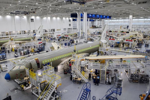 An Airbus A220 in production. Qantas will replace its fleet of 20 717s with the A220s.