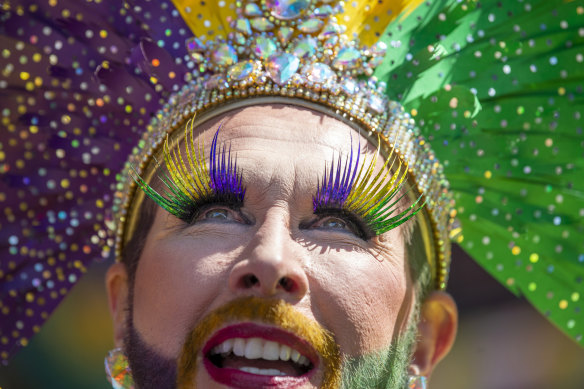 Another entrant in the Bourbon Street costume contest at the Mardi Gras on Tuesday.