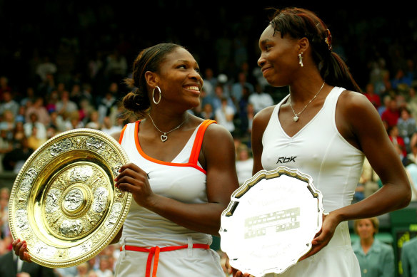 Serena Williams, left, wins the Wimbedon title on July 5, 2003, defeating sister Venus in three sets.