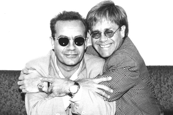 One of Bernie Taupin’s favourite photos with Elton John: “Still connected after all these years,”  he writes.