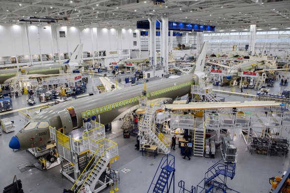 An Airbus A220 in production. Qantas will replace its fleet of 20 717s with the A220s.