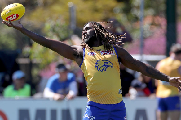 Instant impact: Eagles ruckman Nic Naitanui at training on Monday.