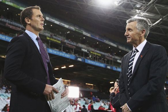 Wayne Carey and Bruce McAvaney in 2014.