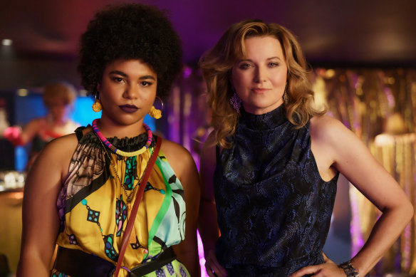 Lucy Lawless (right), with co-star Ebony Vagulans, remains a striking presence in My Life Is Murder.