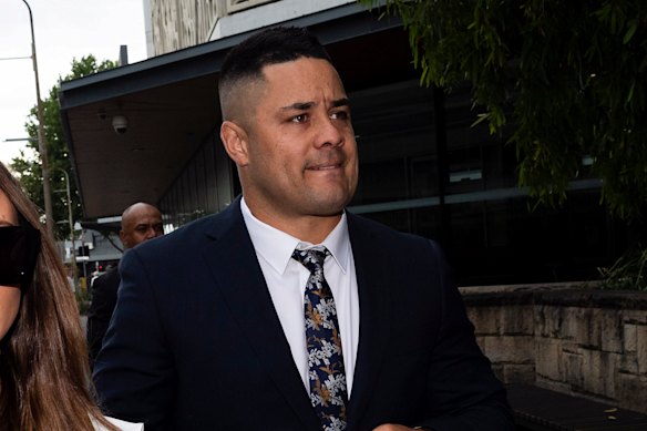 Jarryd Hayne arrives at court in Newcastle on Monday.