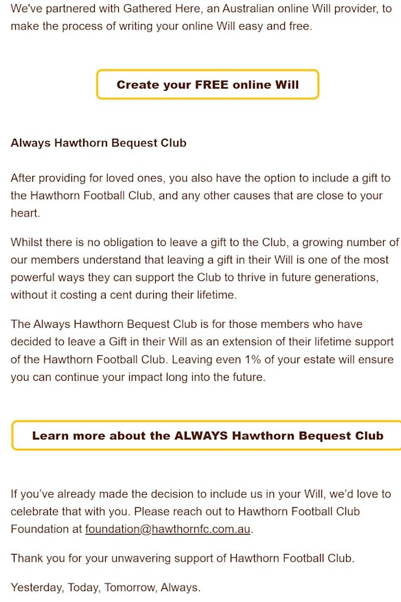 The Hawks offer members a free will kit.