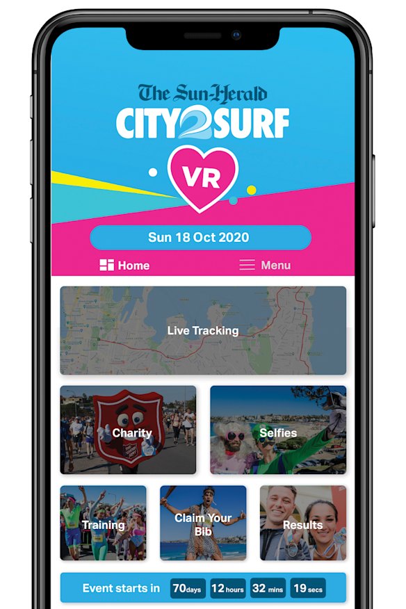 A mock-up of the City2Surf app which entrants will use to track their runs.