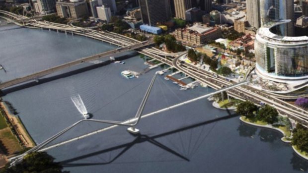 The proposed Neville Bonner Bridge from the new casino and hotel complex to South Bank near the Wheel of Brisbane.