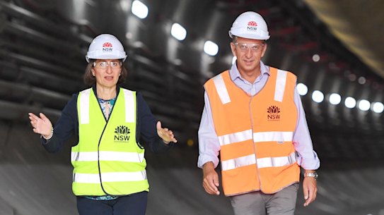 Premier Gladys Berejiklian and Transport Minister Andrew Constance inspect a transport project last year.