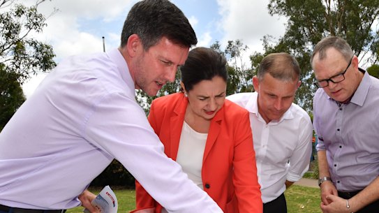 Then energy minister Mark Bailey pictured with Premier Annastacia Palaszczuk during the 2017 election campaign.