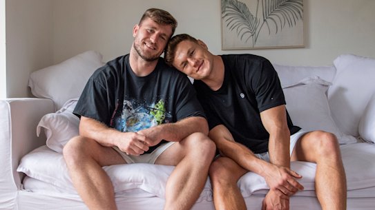 Souths Forever ... Jai Arrow and Liam Knight are loving life and each other at their Bronte home.
