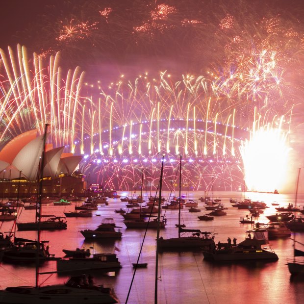 The Sydney Opera House and Harbour Bridge during last year’s fireworks display at midnight.