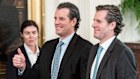 Tyler and Cameron Winklevoss, who run the crypto exchange Gemini, on Capitol Hill in Washington in July. The Winklevoss twins contributed a combined total of almost $US4 million to MAGA Inc. through the company and personal donations.