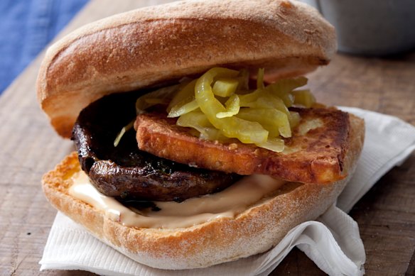 Mushroom burgers with haloumi.