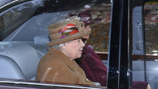 Queen Elizabeth arrives St Mary Magdalene Church in Sandringham on Sunday.