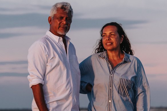 Friends Darrell Sibosado, Goolarrgon Bard man and artist, and Frances Rings, choreographer and artistic director of Bangarra Dance Theatre, in Lombadina, Sibosado’s Dampier Peninsula home.