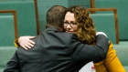 Labor Member for Solomon Luke Gosling and Labor member for Canberra Alicia Payne  after introducing the Restoring Territory Rights Bill 2022 into the House of Representatives. Photographed Monday 1st August 2022. Photograph by James Brickwood. SMH NEWS 2020801. FEDPOL with Nationals MP Michael McCormack 