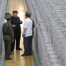 Kim Jong-un, centre, on an inspecting visit at what they say is an institute of nuclear weapons and a facility for nuclear materials at an undisclosed location in North Korea. 