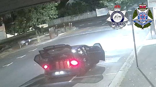 CCTV shows the blue sedan used in the attack on the Ripponlea synagogue.