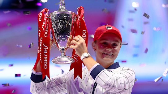 Ashleigh Barty after winning the WTA Finals event in Shenzhen on Sunday.
