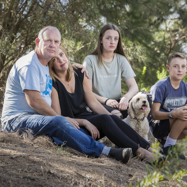 The Sparkes family in Canberra with their dog Bella.  