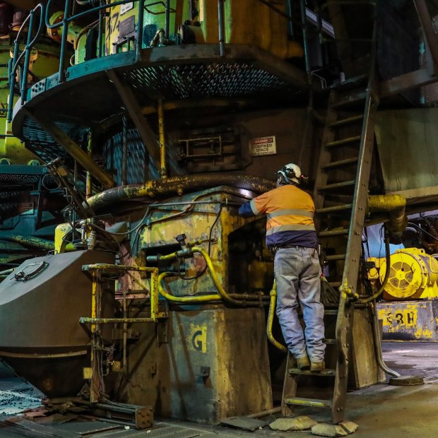 A worker in NSW’s Liddell coal-fired power station, which shut in April.