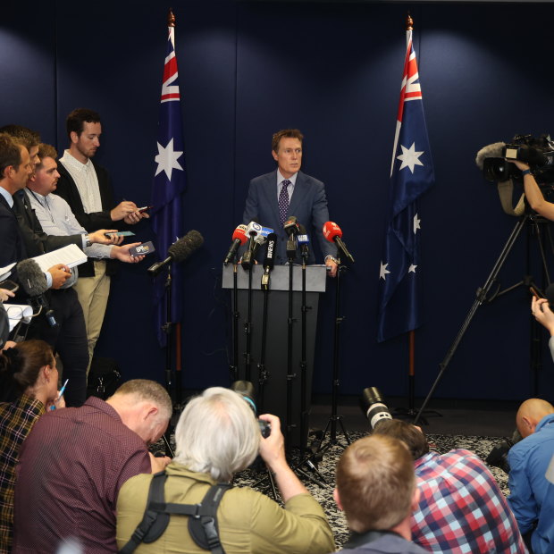 Attorney-General Christian Porter at a press conference on March 3 where he vehemently denied the allegations made against him.
