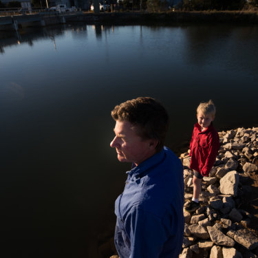 Andrew Crossley, with his two sons, at the Mulwala Canal.