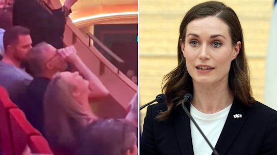 Anthony Albanese at the Gang of Youths concert (left); Finland Prime Minister Sanna Marin. 