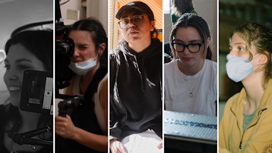Australian filmmakers Amy Dellar, Bonita Carzino, Lilah Benetti, Grace Moore and Nyssa Mitchell.