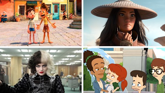 Best movies and TV shows to watch with your kids including Luca, Shaun the Sheep: Farmageddon, Bluey, Godmothered, Raya, Penguin Bloom, Cruella, Billie Eilish’s documentary and Big Mouth. 