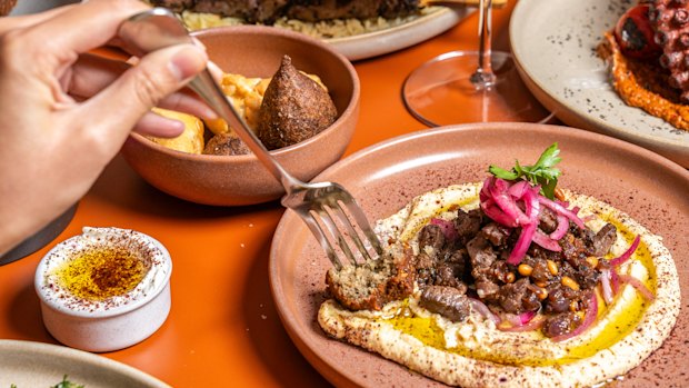 Hummus with diced lamb.