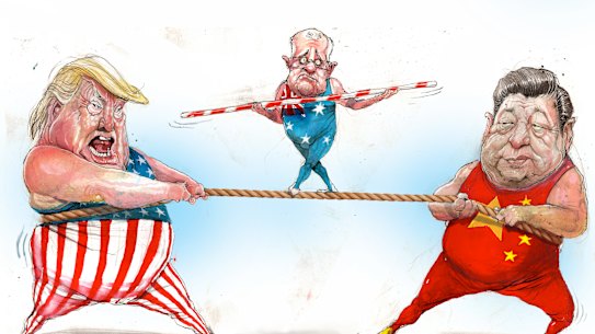 Australia needs to define its own national interests in its relationships with the US and China. Illustration: David Rowe