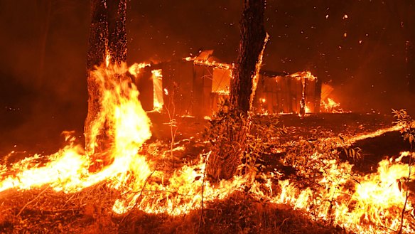 A building burns in the Hillville fire.