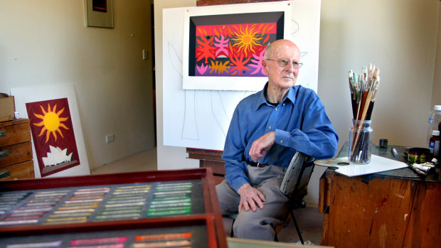 Artist John Coburn in his Lindfield studio in 2003.