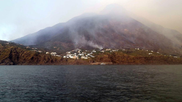 Stromboli amid the eruption.