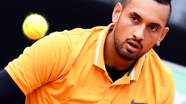 There were no tantrums from Nick Kyrgios – pictured here before throwing a chair at the Italian Open – in Stuttgart.