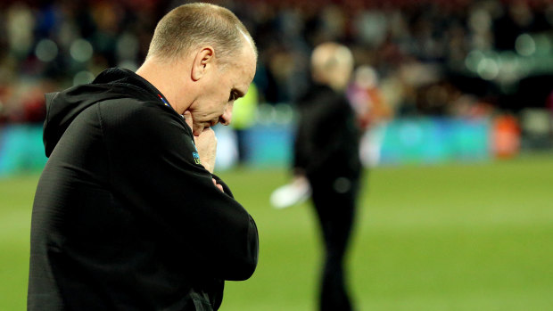 Port Adelaide coach Ken Hinkley reacts after the disappointing end to the season.