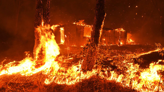 A building burns in the Hillville fire.