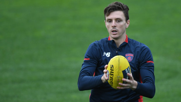 On the mend: Jake Lever trains with Melbourne ahead of his return from injury with Casey on Saturday. 