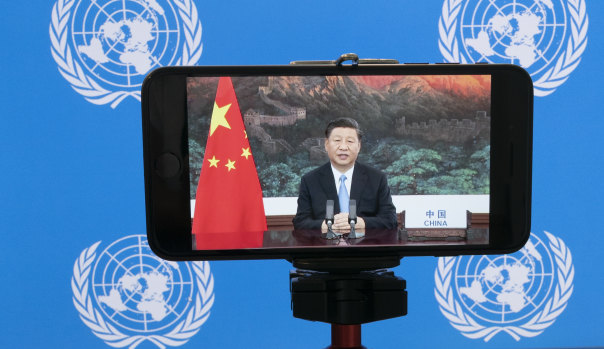 Chinese President Xi Jinping as he remotely addressed the 75th session of the United Nations General Assembly.