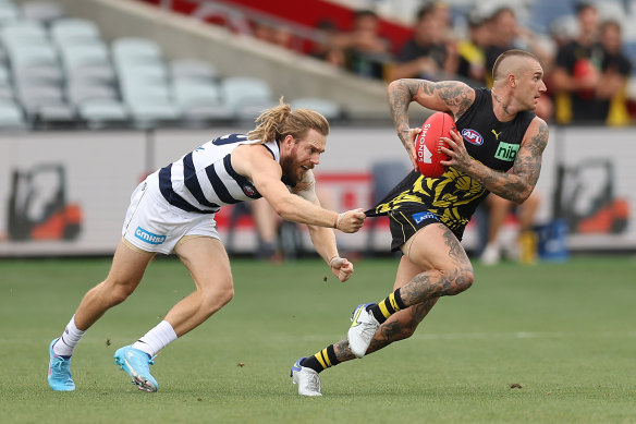 Dustin Martin was back in action for the Tigers on Saturday against Geelong.