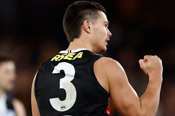 Jack Silvagni celebrates a goal.