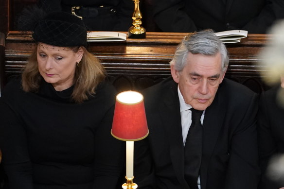 Former UK prime minister Gordon Brown and wife Sarah Brown attend the Queen’s funeral.