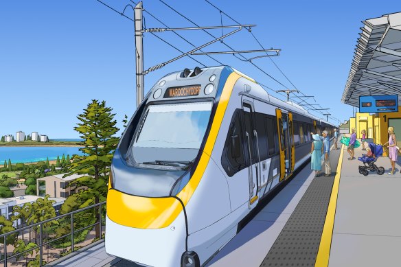 An artist’s impression of one of the stations along the Direct Sunshine Coast Rail Line, for which the federal government has already announced its funding contribution.