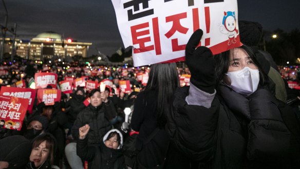 A protest against President Yoon Suk Yeol outside Seoul’s national assembly on Saturday.
